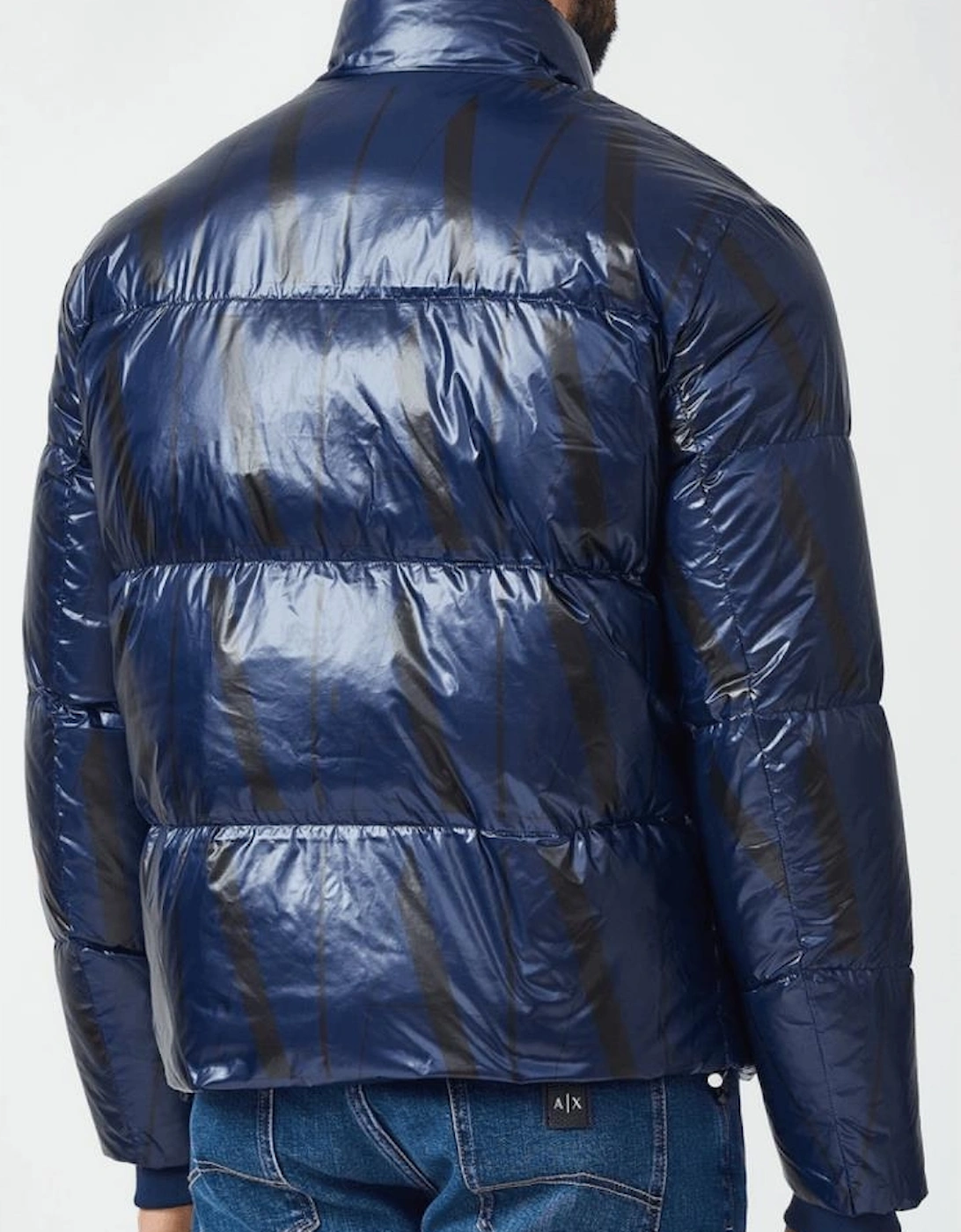 Nylon All Over Logo Navy Puffer Jacket