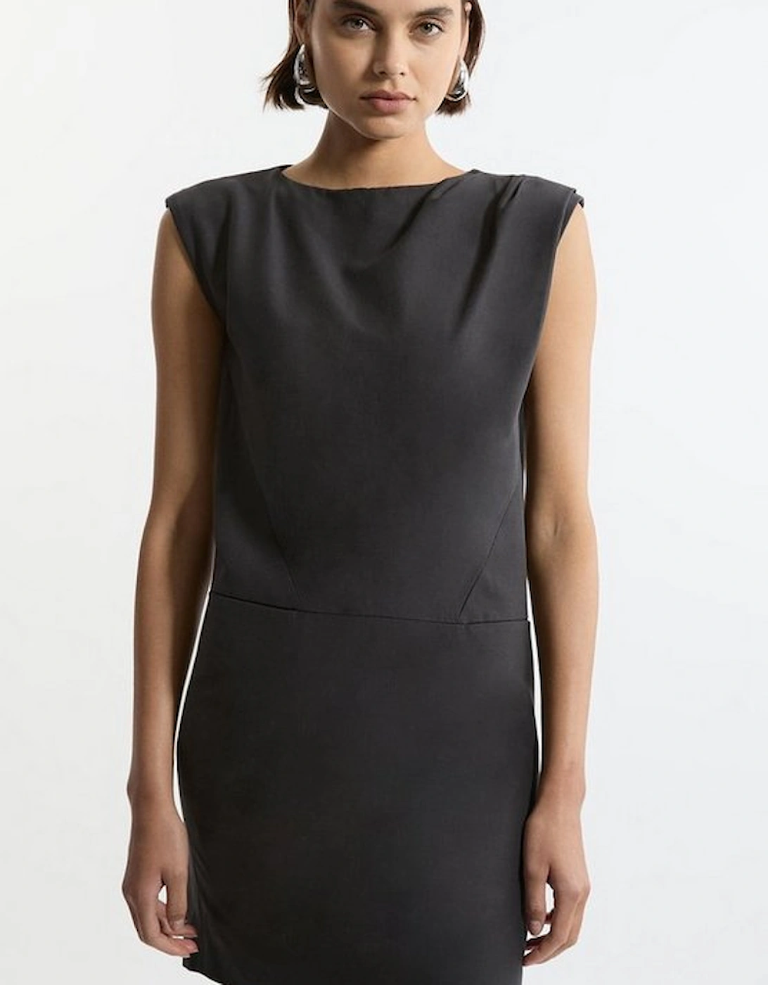 Tailored Pleat Neck Pocket Detail Midi Dress, 5 of 4