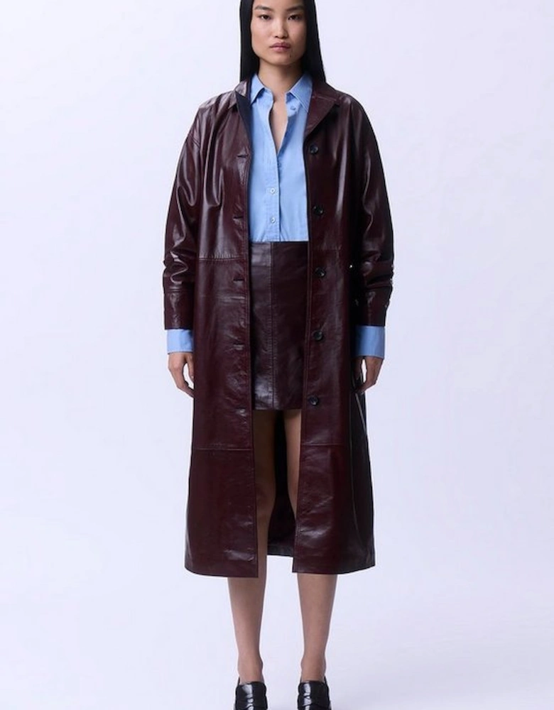 High Shine Leather Clean Trench Coat