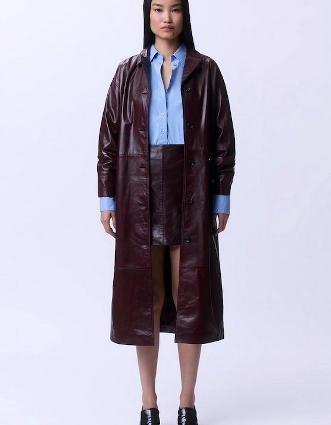 High Shine Leather Clean Trench Coat, 5 of 4