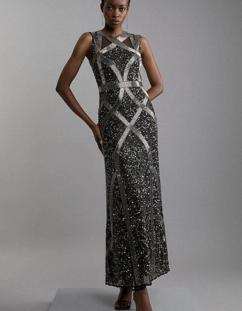 Embellished And Beaded Woven Maxi Dress