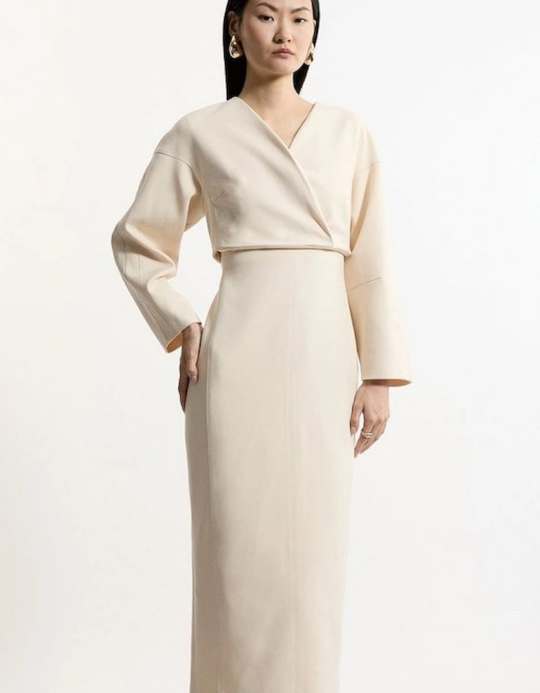 Structured Crepe Tailored Sleeveless Seam Detail Midi Dress