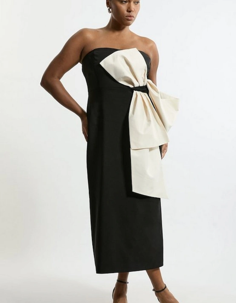 Archive Collection - Plus Size Bow Detail One Shoulder Crepe Woven Midi Dress