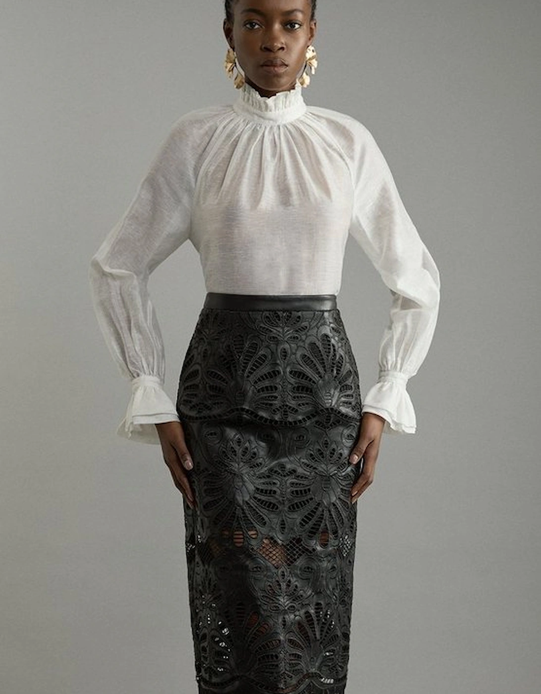 Cutwork Pu Tailored Midi Skirt, 5 of 4