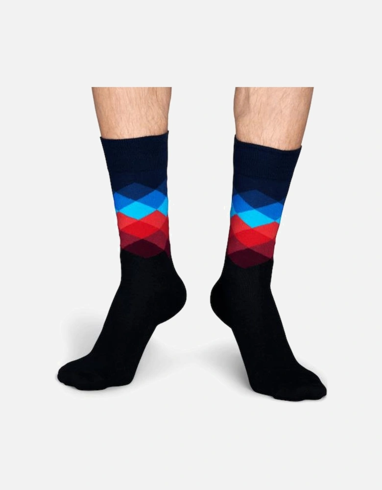 Faded Diamond Socks, Navy with red/blue