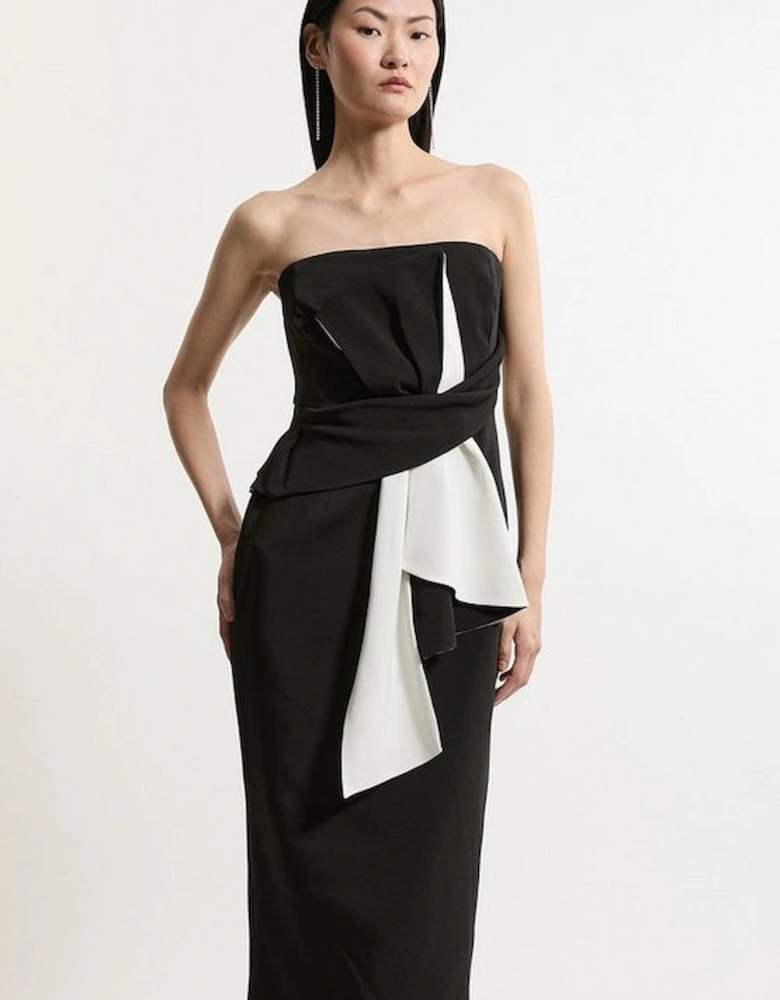 Archive Collection - Petite Bow Detail Crepe Bandeau Midi Dress