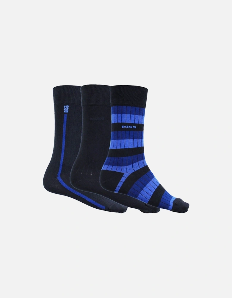 Boss 3pack Rs Fine Rib Socks Dark Blue