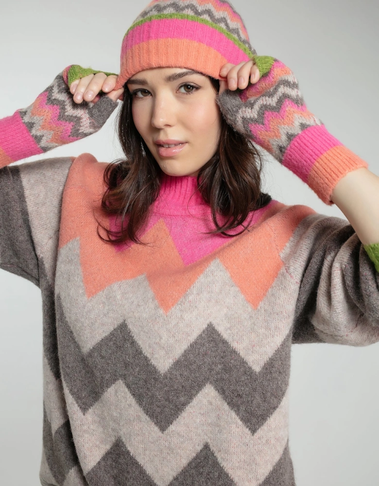 DORA CHEVRON BEANIE IN PINK MIX