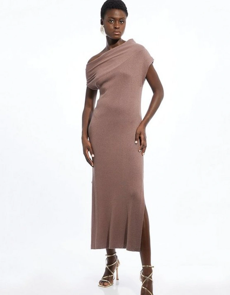 Cashmere Blend One Off The Shoulder Maxi Dress