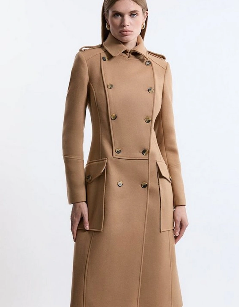 Premium Italian Manteco Wool Military Tailored Midi Coat