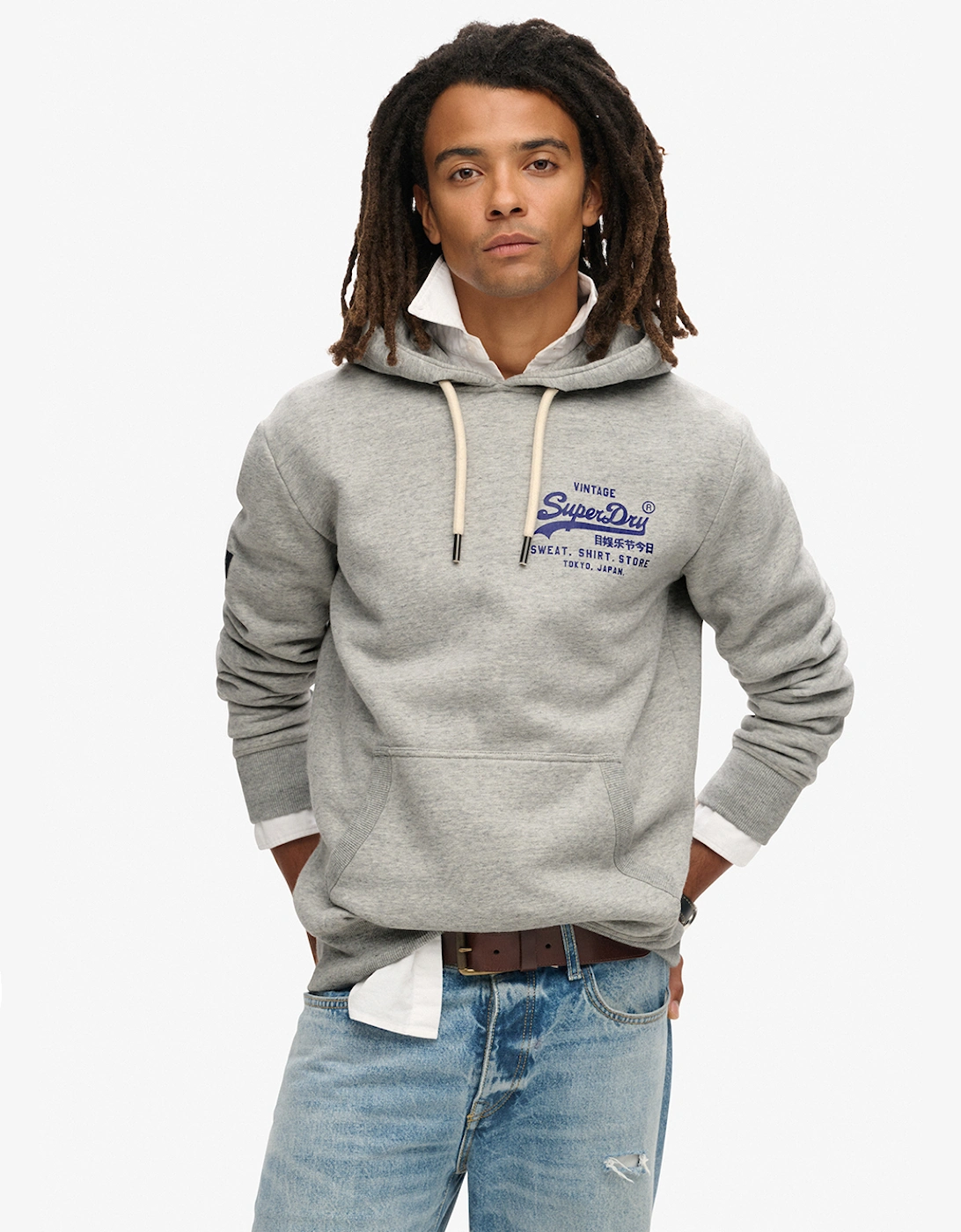 Superdry Men's Grey Classic Vl Graphic Hoodie Marl - : 42/Regular Extra Large