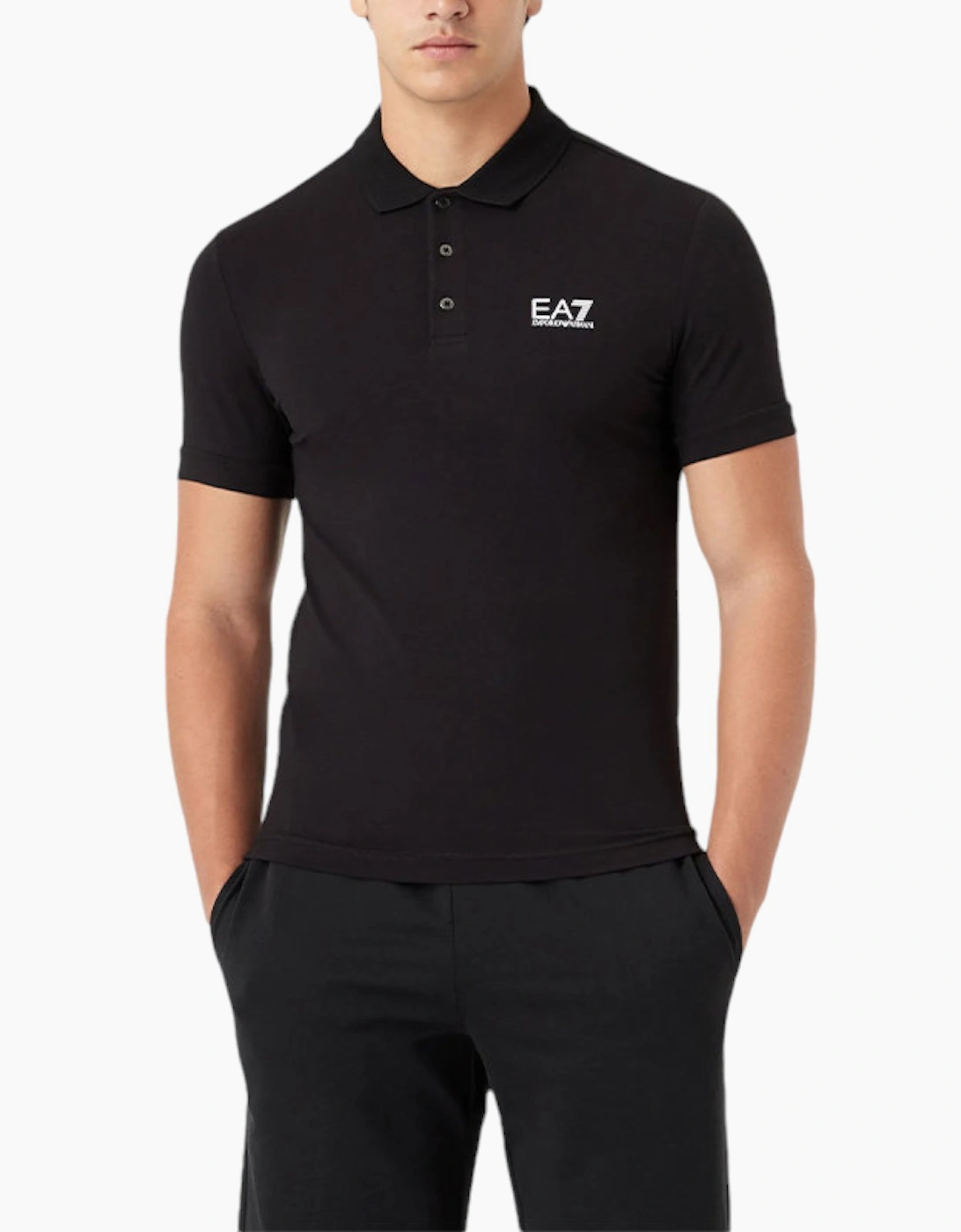 Emporio Armani EA7 8NPF04 PJM6Z Mens Polo T Shirts Jersey Cotton Top Summer Tee - Black - Size: M