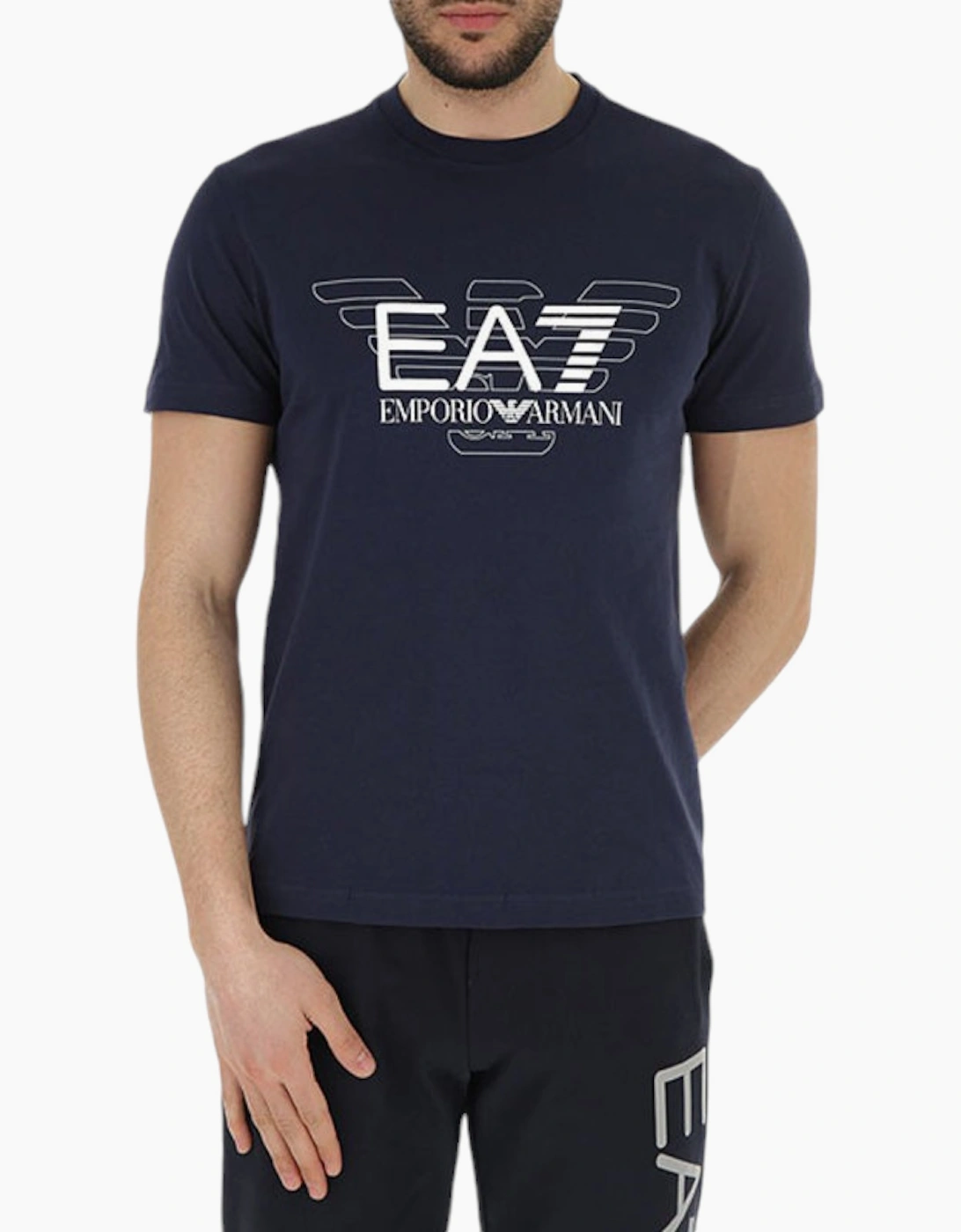 ARMANI EA7 3ZPT45 Mens Cotton T-Shirt Emporio Armani Summer Tops Navy Blue Tees - Size: XL