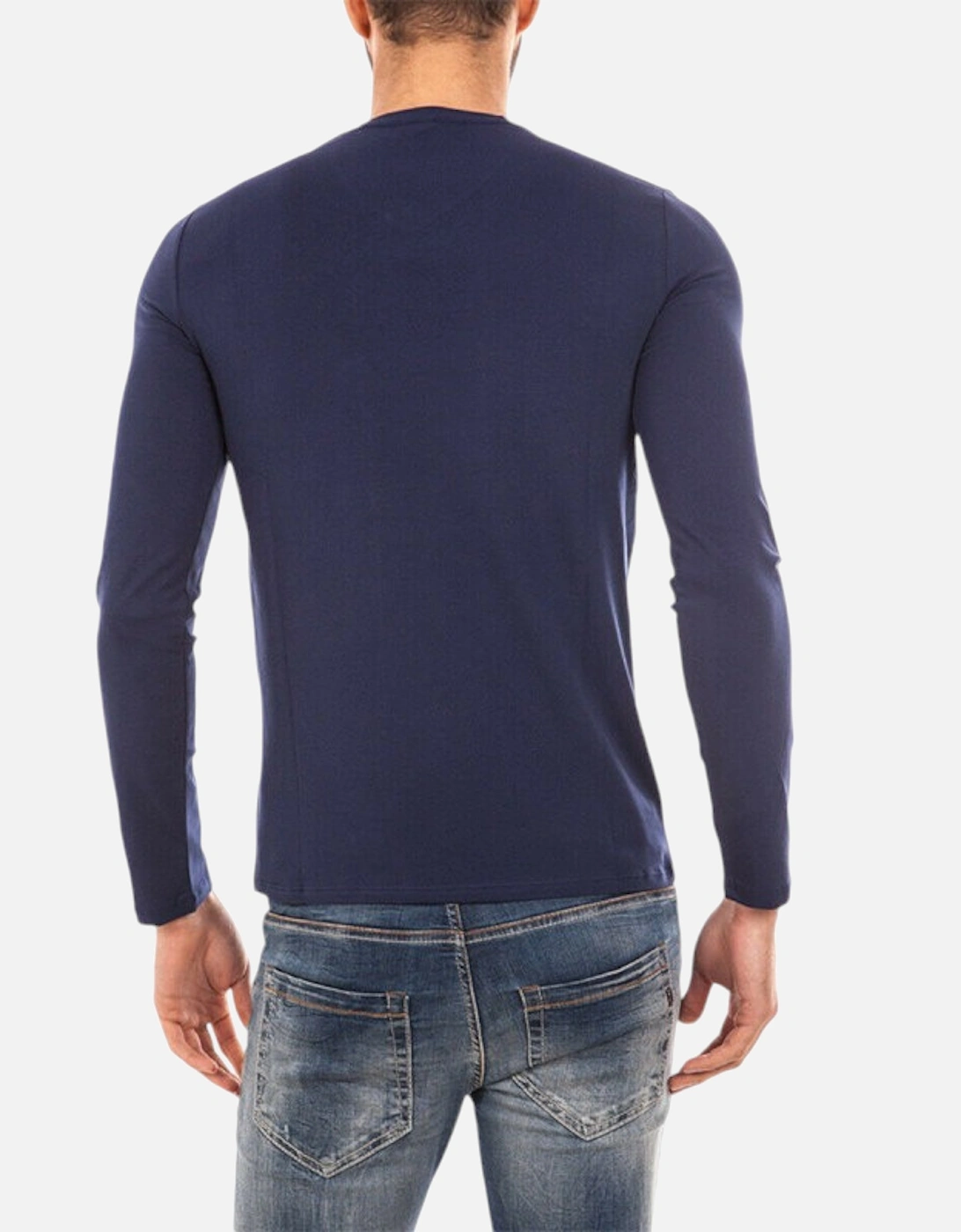 JEANS 6X6T11 6J0AZ Mens T-Shirts V-Neck Long Sleeve Casual Blue AJ Tee