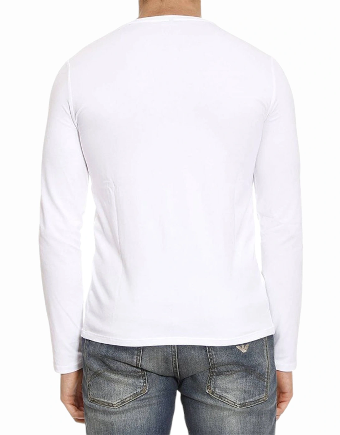 JEANS 6X6T11 6J0AZ Mens T-Shirt V-Neck Long Sleeve Casual White AJ Tops