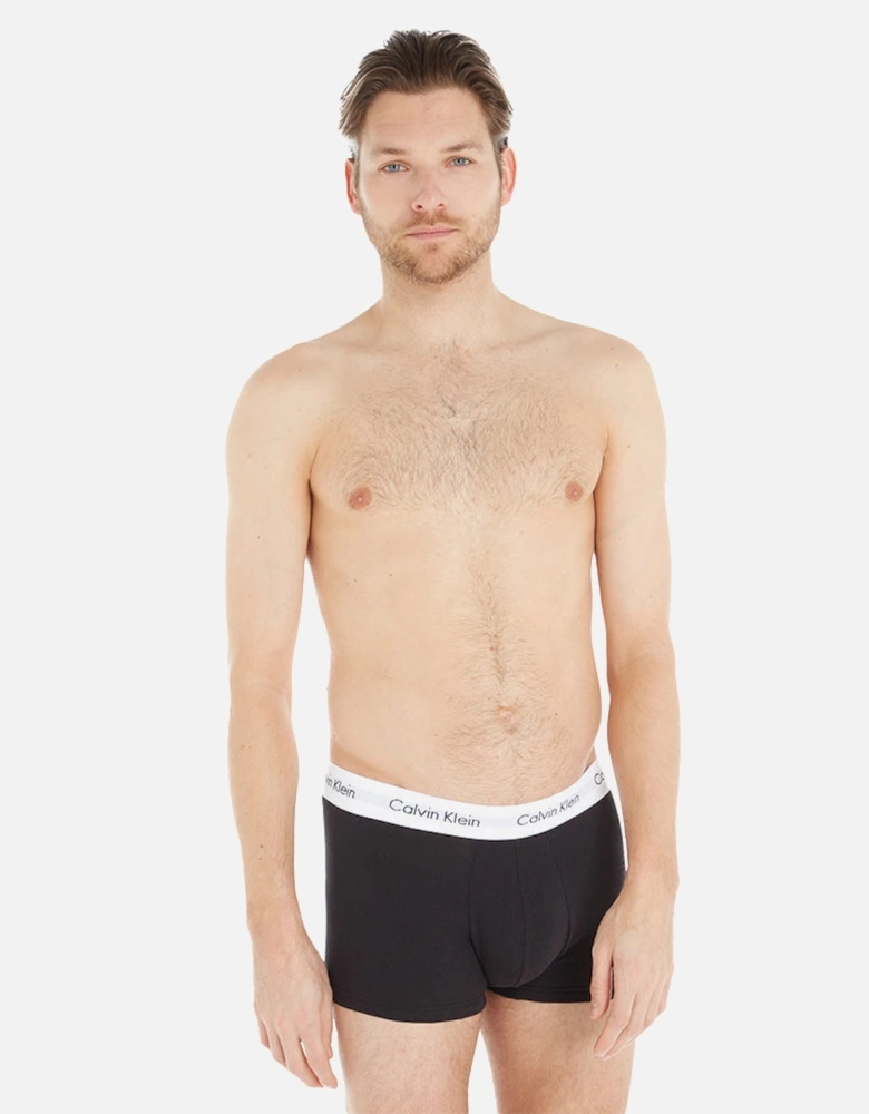 3-Pack Low-Rise Cotton Stretch Boxer Trunks, Black/White/Grey