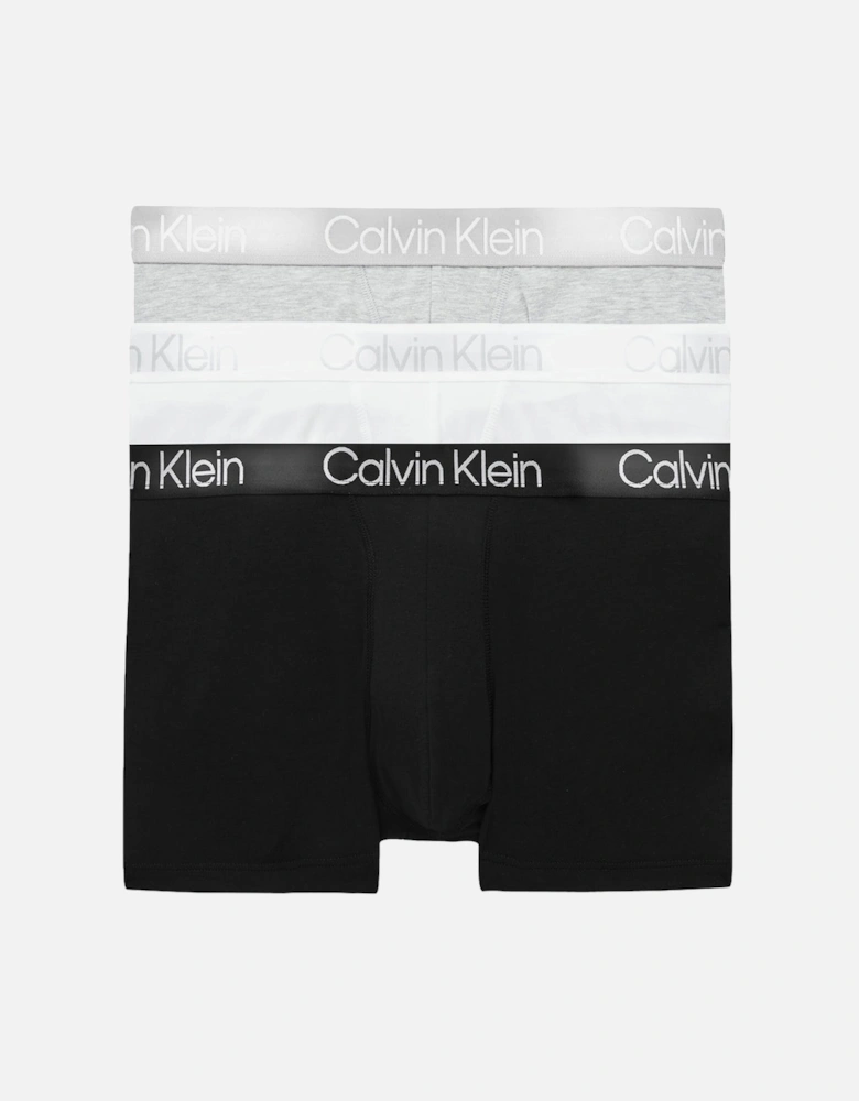 3-Pack Modern Structure Boxer Trunks, Black/White/Grey