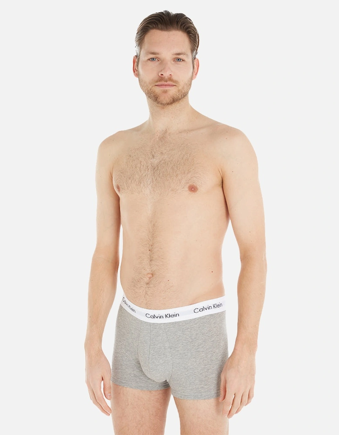 3-Pack Low-Rise Cotton Stretch Boxer Trunks, Grey Heather