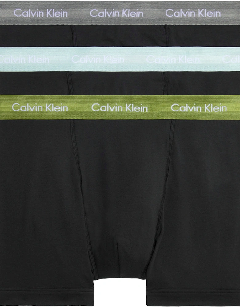 3-Pack Low-Rise Boxer Trunks, Black with blue/grey/khaki