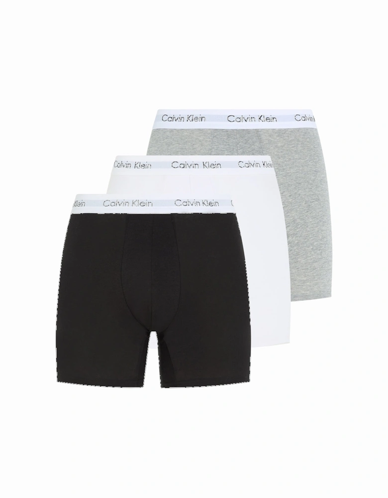 3-Pack Cotton Stretch Boxer Briefs, Black/Grey/White