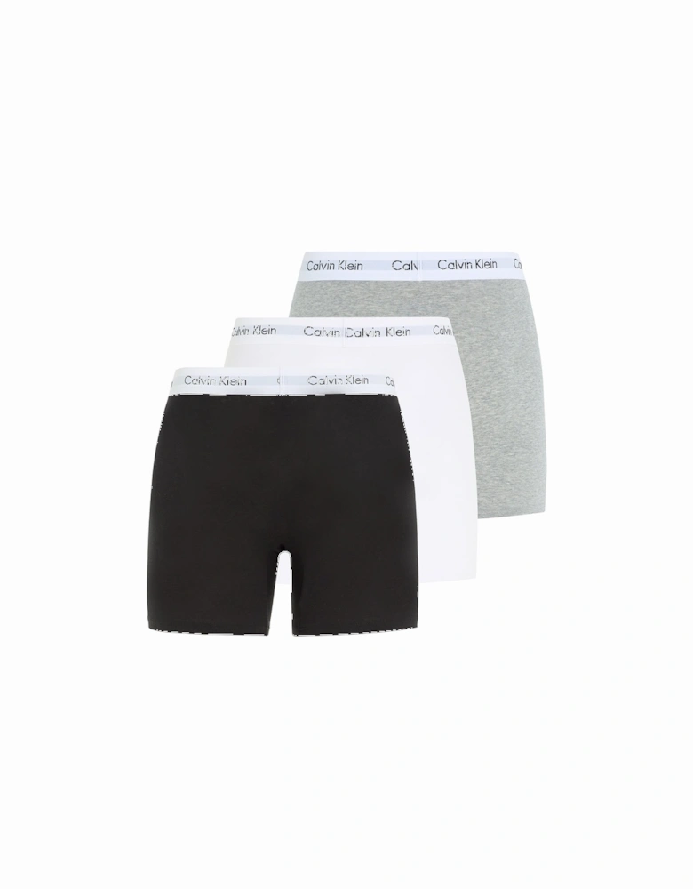 3-Pack Cotton Stretch Boxer Briefs, Black/Grey/White