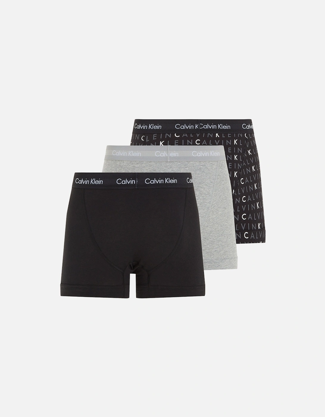 3-Pack All-Over Logo Cotton Stretch Boxer Trunks, Black/Grey