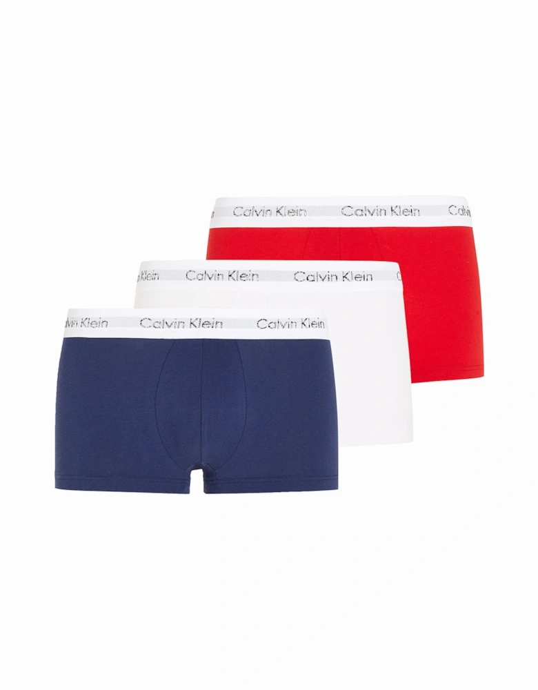 3-Pack Low-Rise Cotton Stretch Boxer Trunks, Blue/Red/White