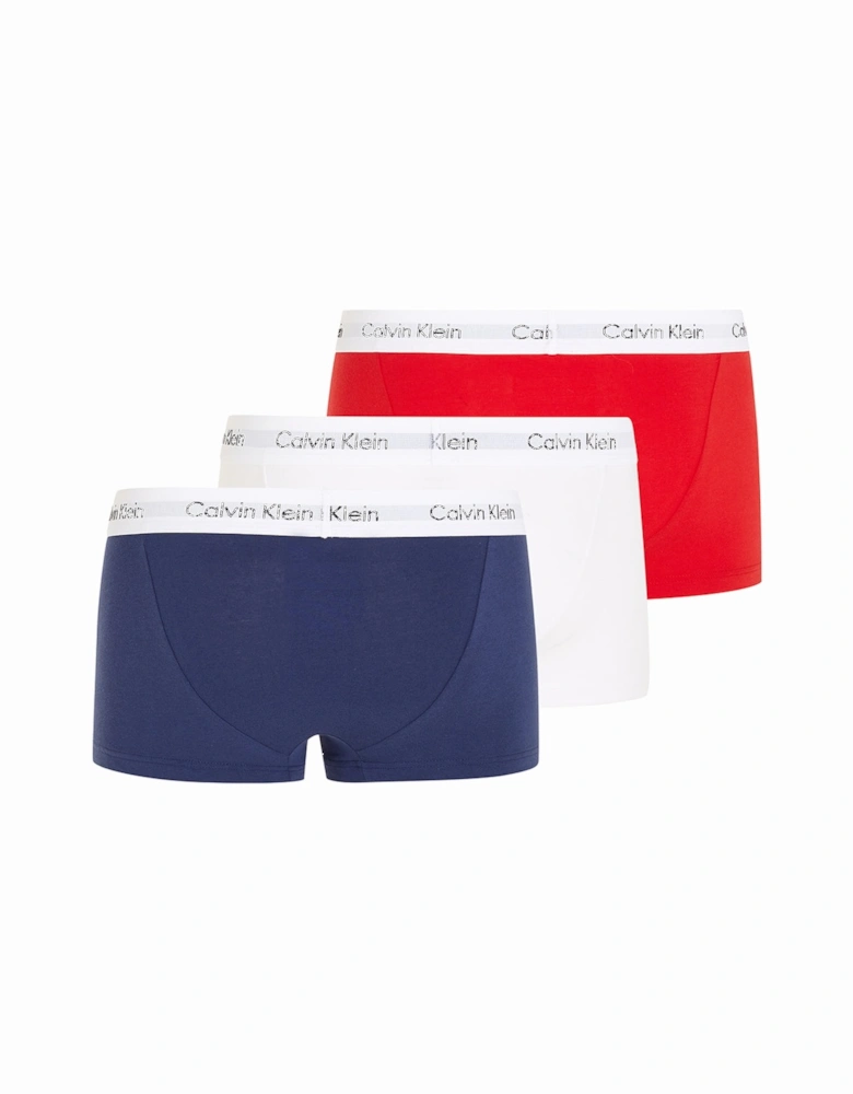 3-Pack Low-Rise Cotton Stretch Boxer Trunks, Blue/Red/White