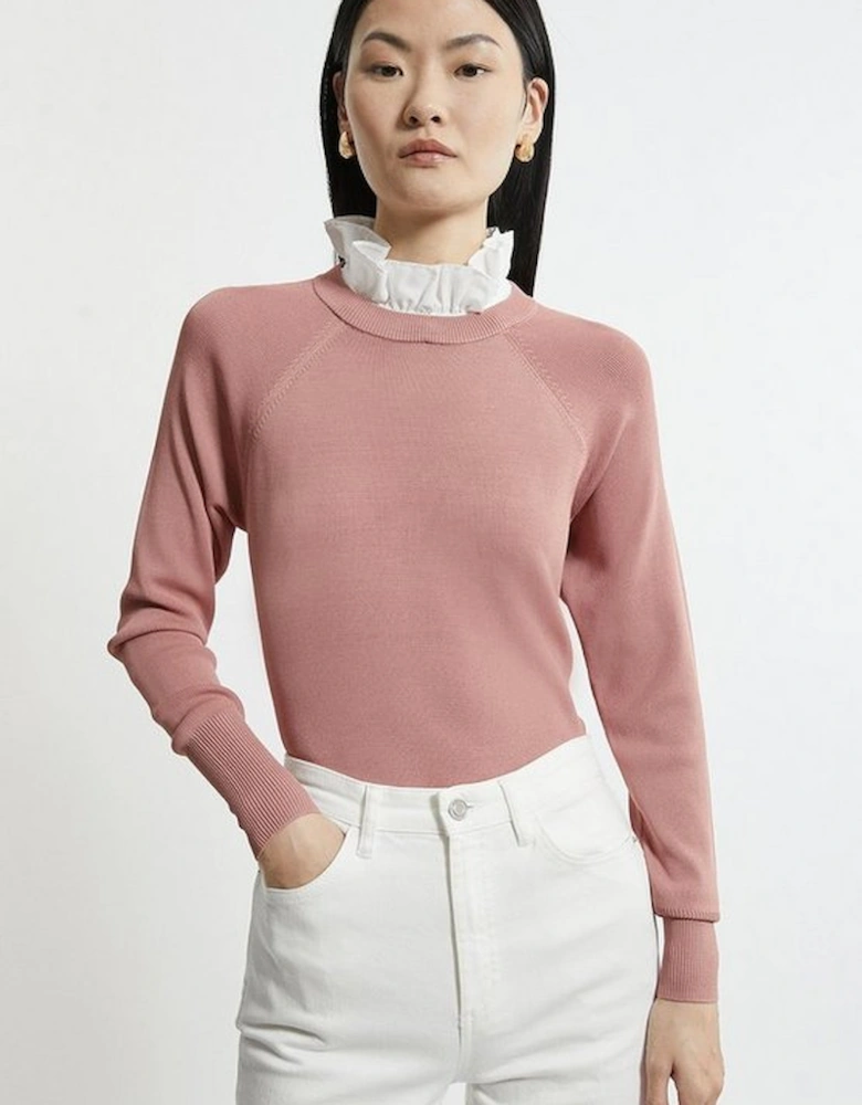 Premium Drape Knit Jumper With Removable Woven Frill Collar