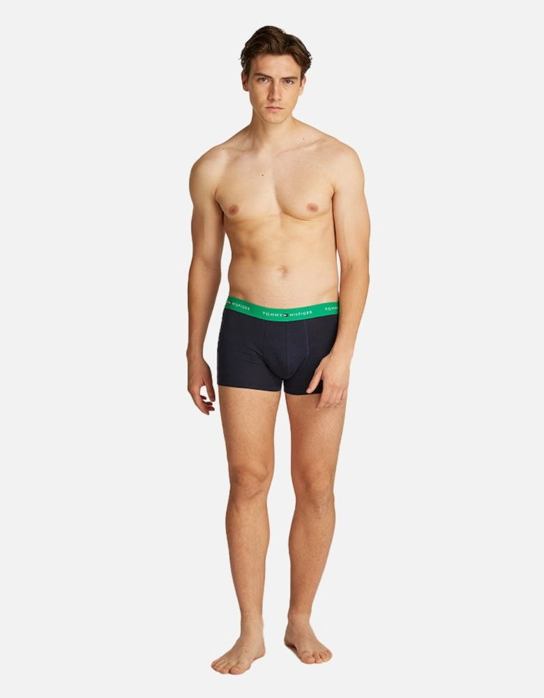 3-Pack Signature Cotton Boxer Trunks, Black/Blue/Green/Orange