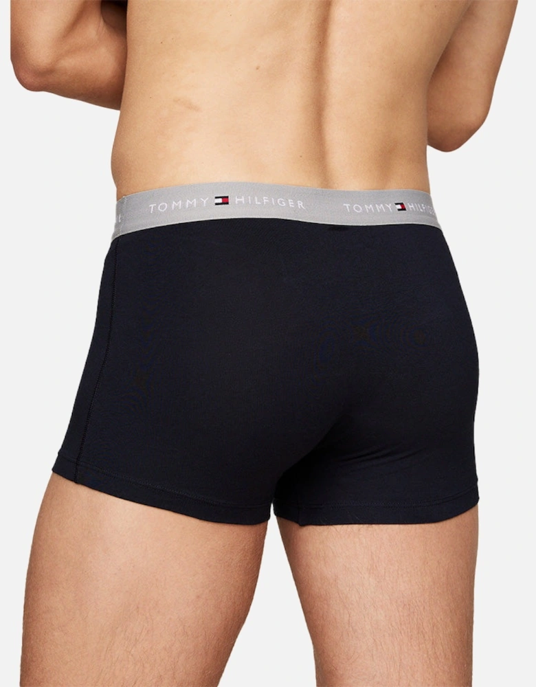 5-Pack Signature Cotton Boxer Trunks, Navy/Silver/White