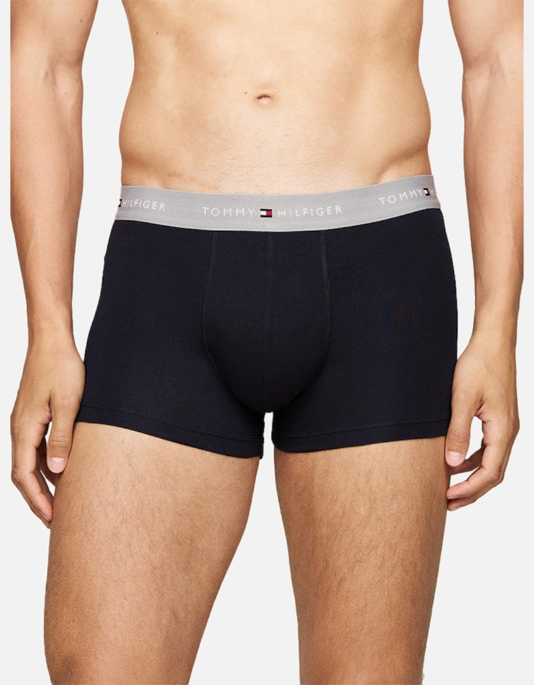 5-Pack Signature Cotton Boxer Trunks, Navy/Silver/White