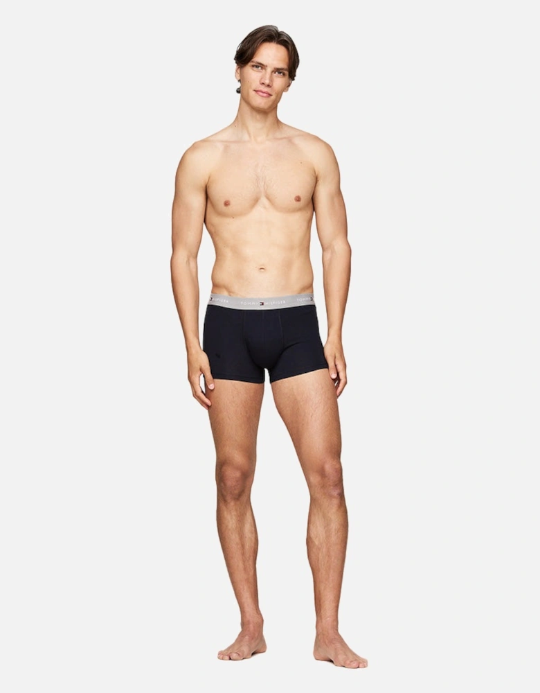 5-Pack Signature Cotton Boxer Trunks, Navy/Silver/White