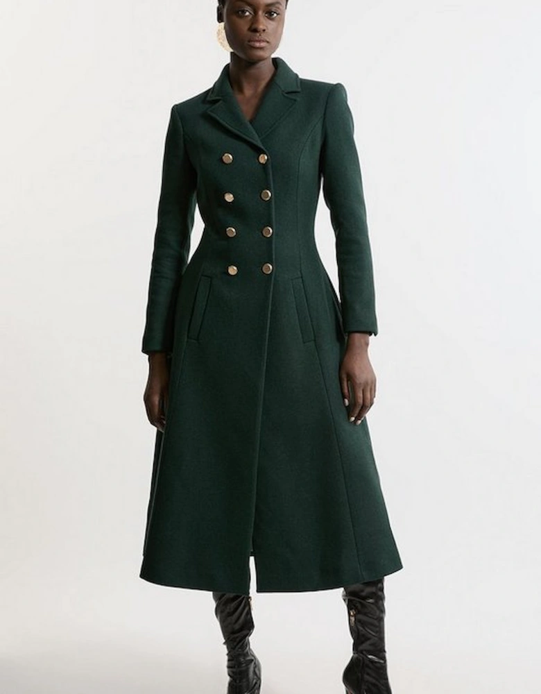 Premium Italian Manteco Wool Military Full Skirted Tailored Midaxi Coat