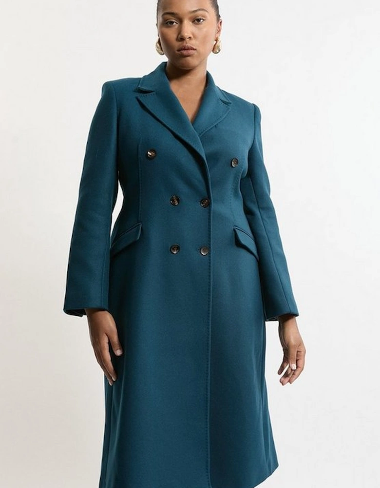 Plus Size Premium Italian Manteco Wool Fitted Tailored Midi Coat