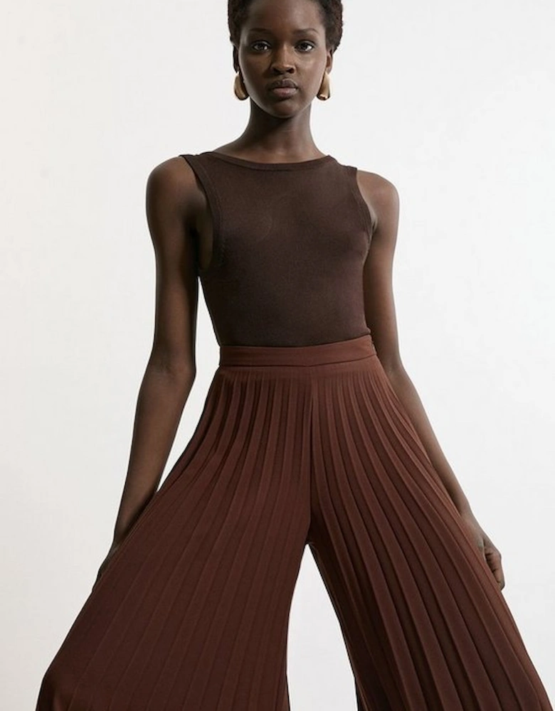 Tailored Crepe Pleated Full Midi Trouser