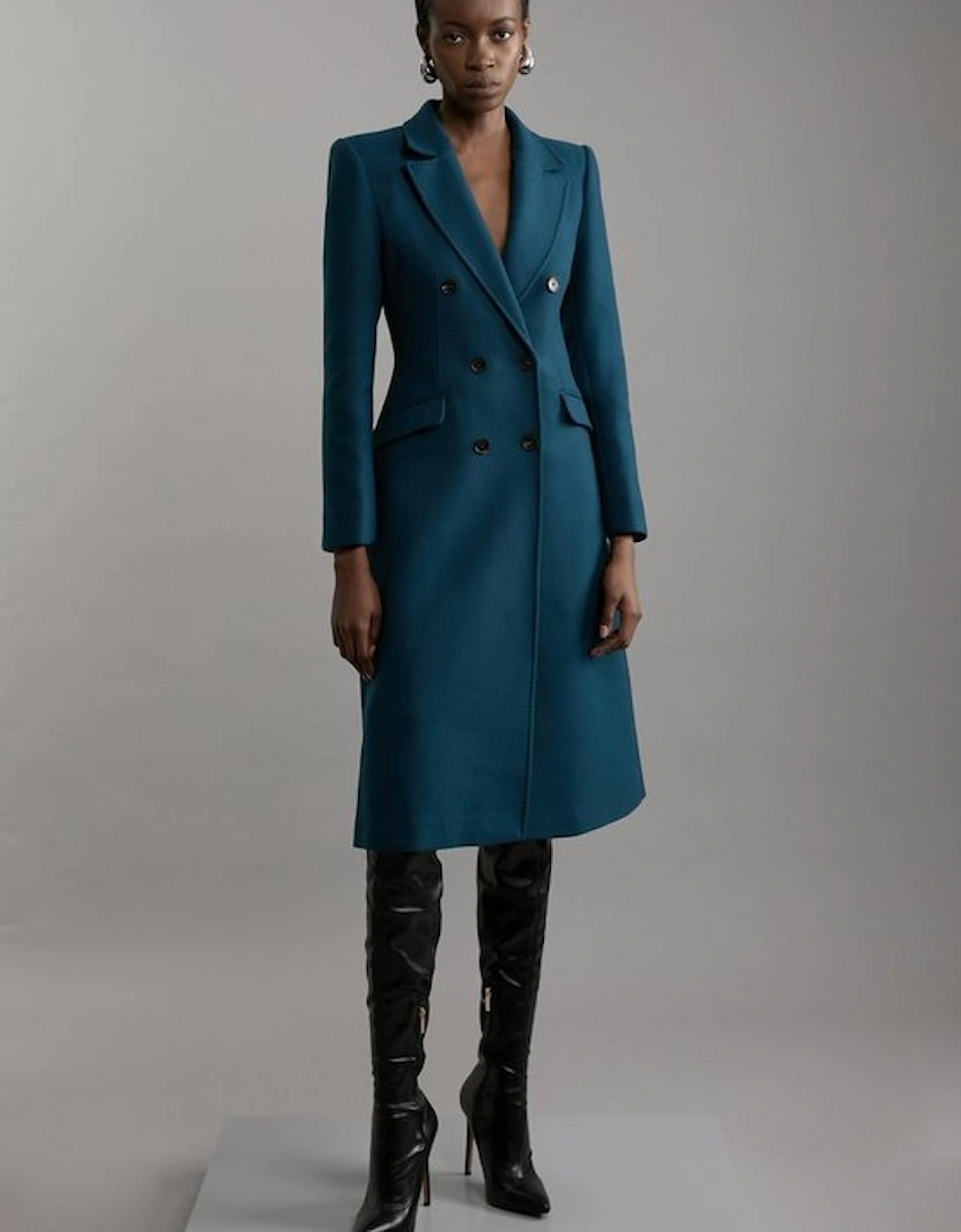Premium Italian Manteco Wool Fitted Tailored Midi Coat, 5 of 4