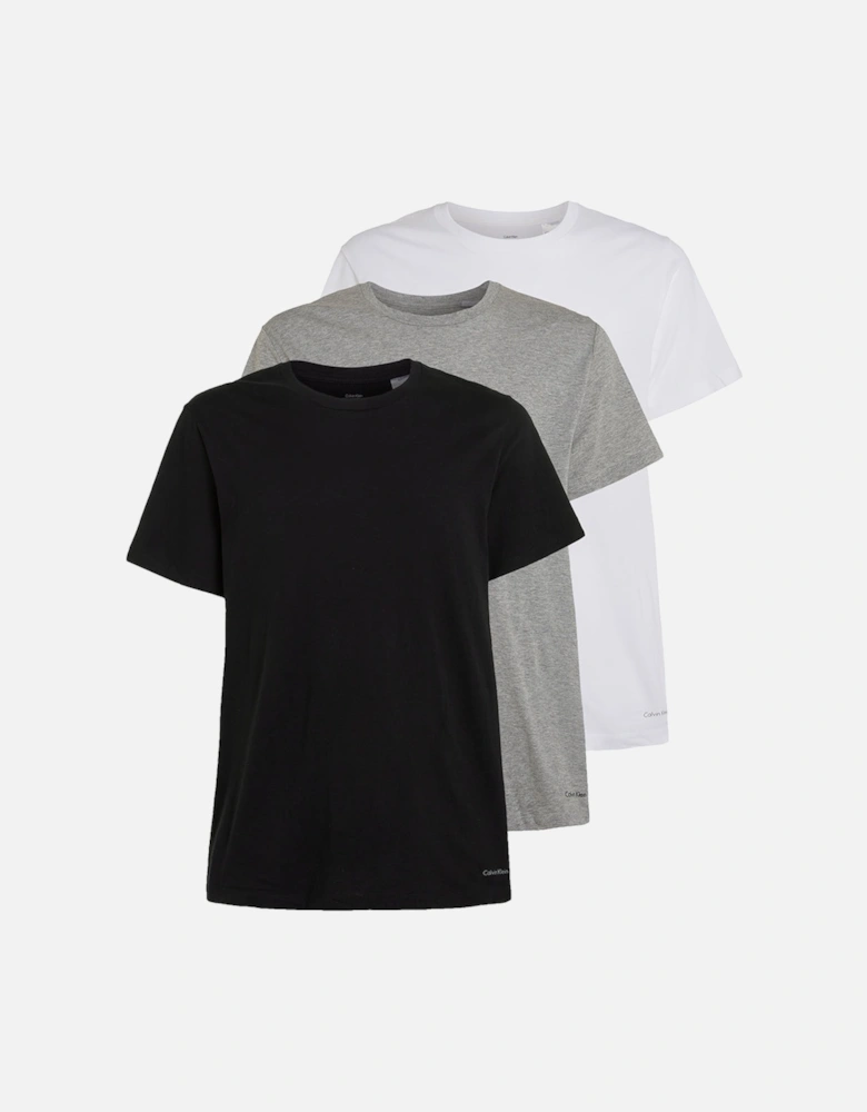 3-Pack Pure Cotton Crew-Neck T-Shirts, Black/White/Grey