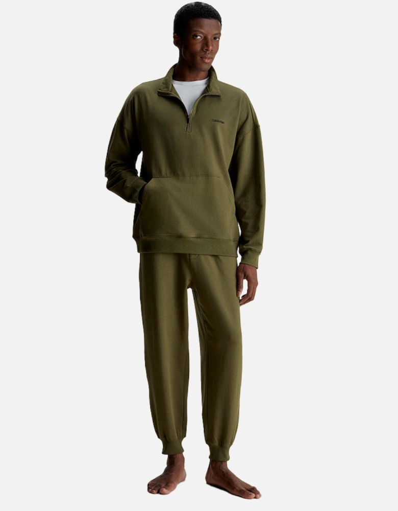 Embroidered Logo Qtr-Zip Track Jacket, Dark Olive