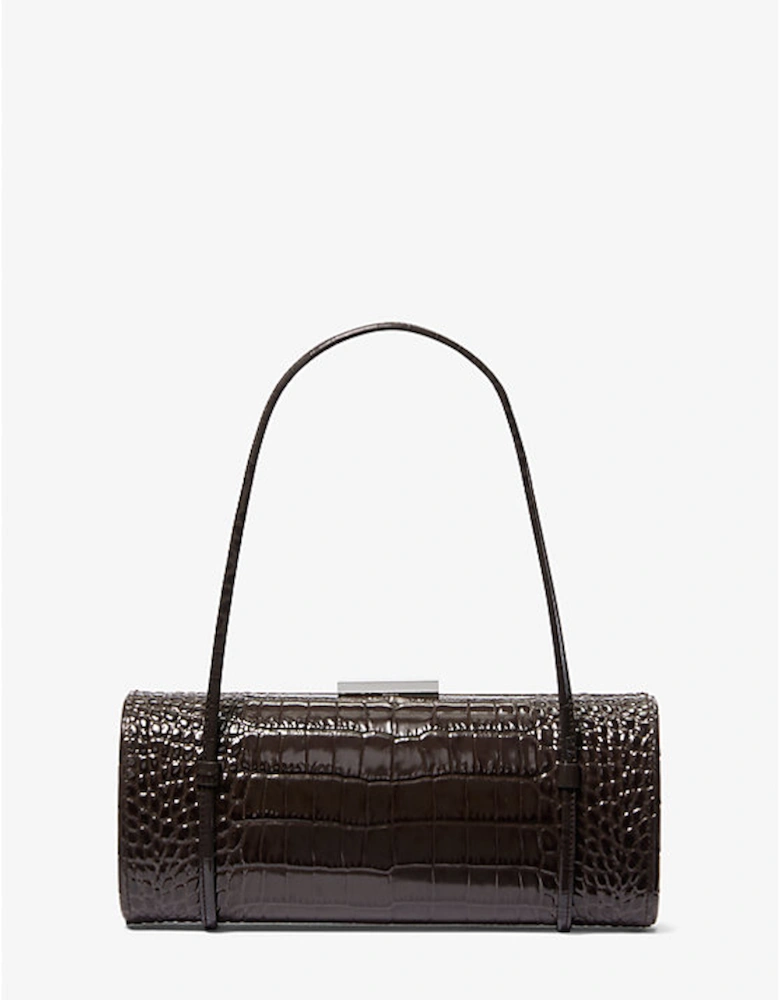 Natalie Crocodile Embossed Patent Leather Barrel Bag