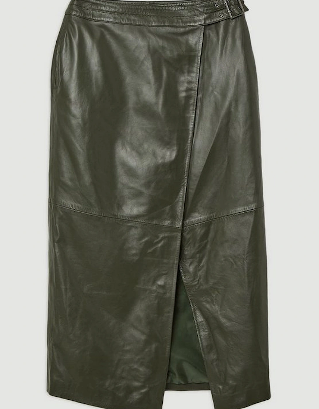 Leather Double Waistband A-Line Midi Skirt