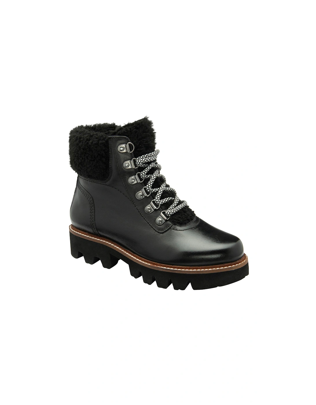 Clyde Leather Fur Lined Hiker Ankle Boot - Black, 5 of 4