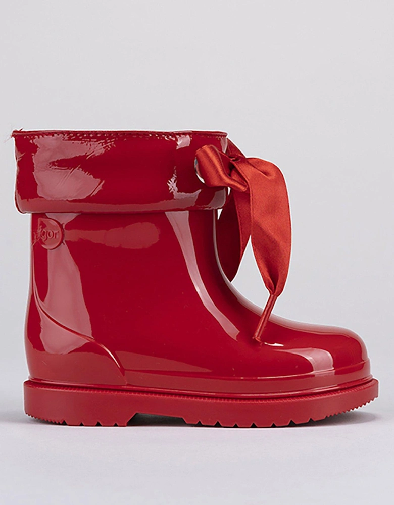 Bimbi Lazo Bow Gloss Wellington Boot - Red