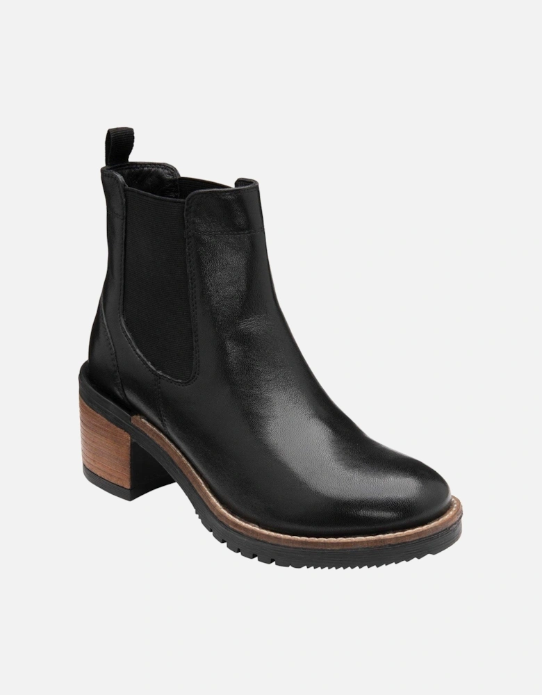 Bray Leather Heeled Boot - Black