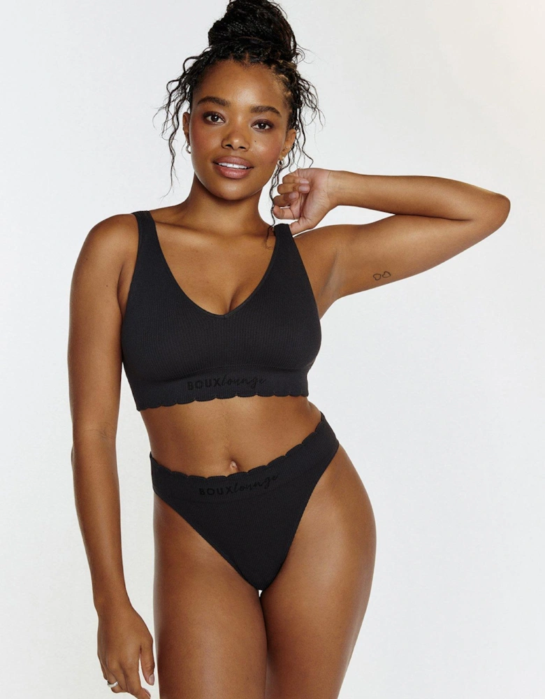 Scallop Ribbed Bralette - Black