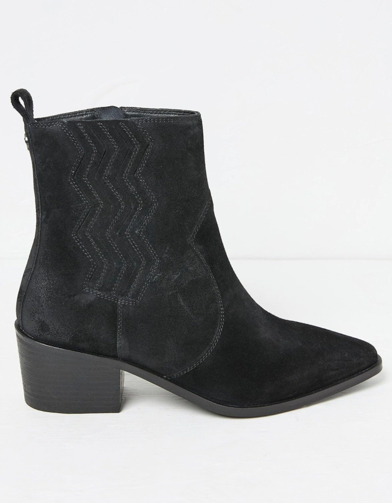 Drea Suede Ankle Western Boots - Black