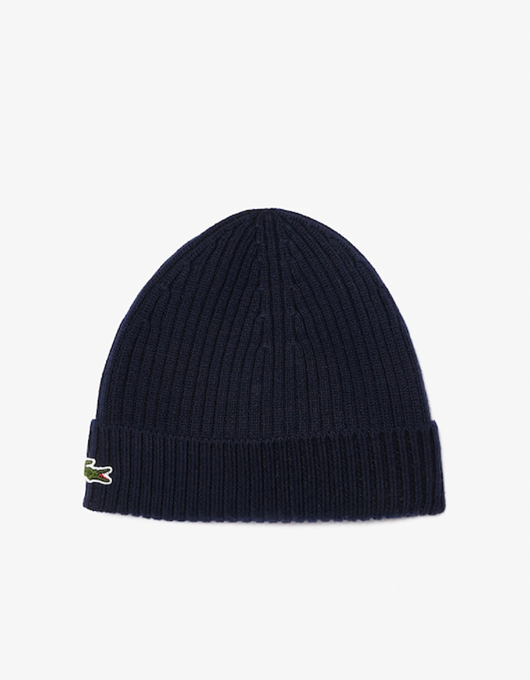 Lacoste Men's Navy Rib Knit Brushed Wool Beanie