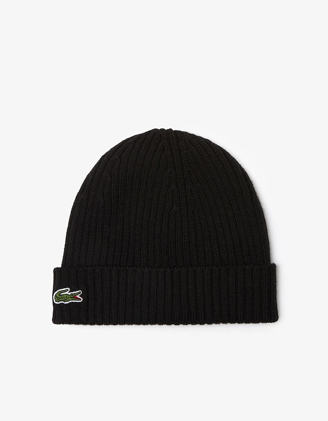 Lacoste Men's Black Rib Knit Brushed Wool Beanie