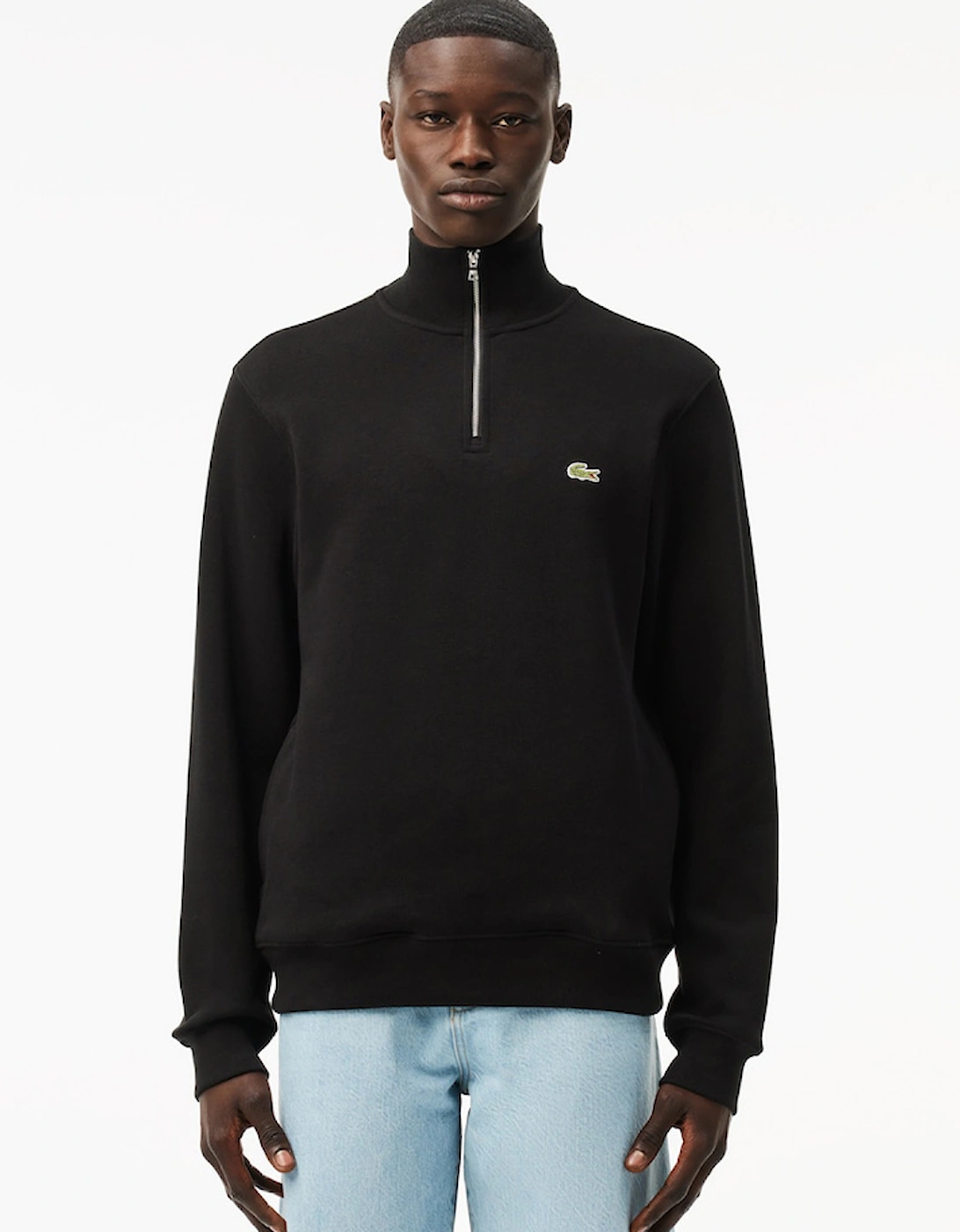 Lacoste Men's Black Zip-Up High Neck Interlock Sweatshirt  Medium