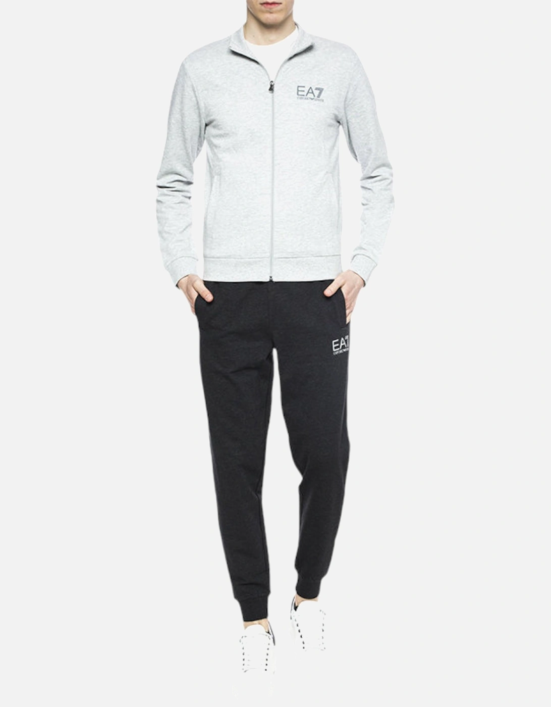 Men's EMPORIO ARMANI 3ZPV51 EA7 Mens Tracksuit Full Set Cotton Sweatshirt and Jogger - Grey And Black - Size: 2XL